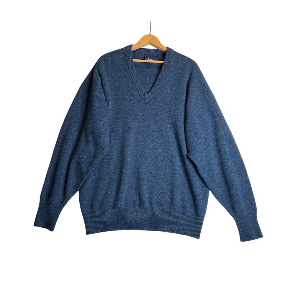 Nordstrom‎ 100% Lambswool Blue Pullover V-Neck Sweater Preppy Classic Luxury XL